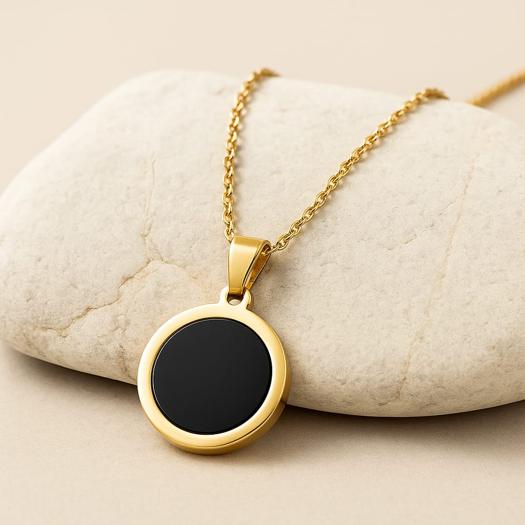 Stainless Steel Black Pendant with Earrings